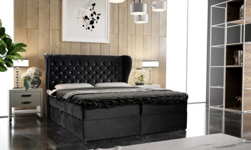 lit spring box 140x200 coffre avec matelas pas cher noir