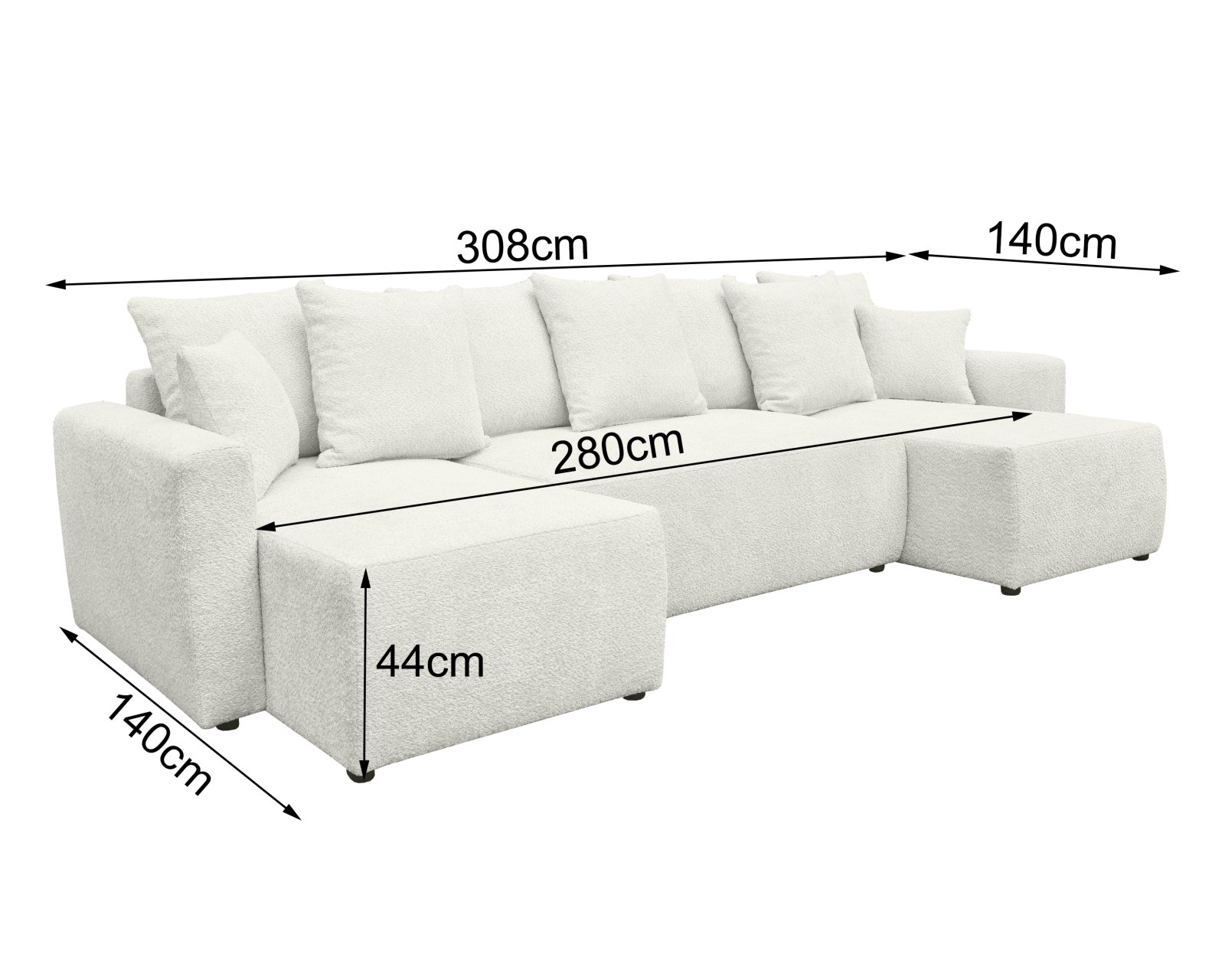 canape tissu boucle doux convertible en lit blanc u