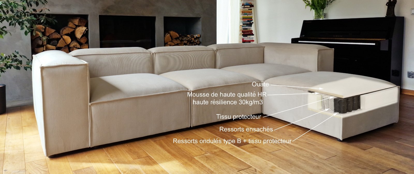 canape d angle modulable velours cotele eva luxe beige